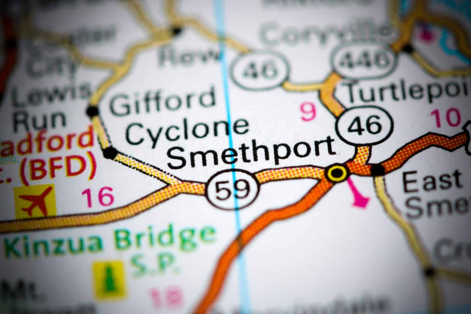 Smethport. Pennsylvania. USA on a map