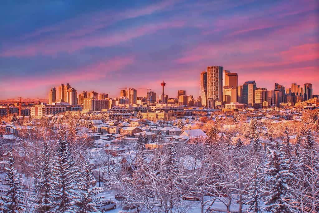 Sunrise sky over the Calgary skyline