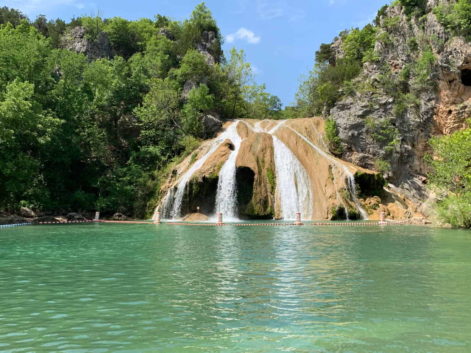 Level view of Turner Falls waterfall and lake in Davis, Oklahoma