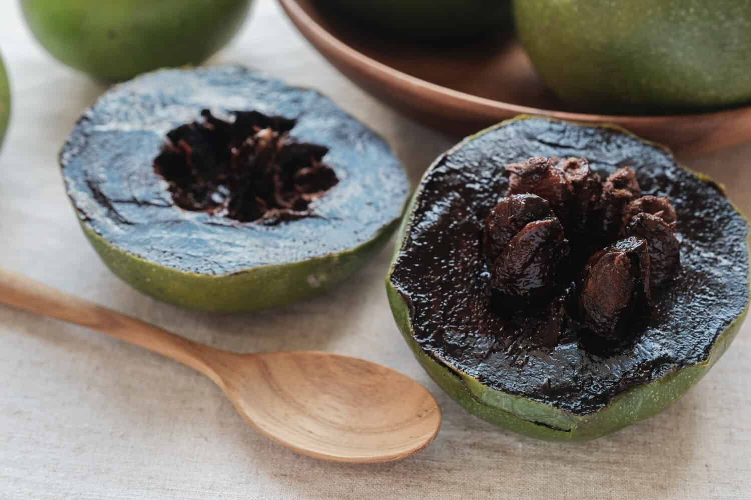 Black sapote chocolate pudding fruit, plant based vegan food