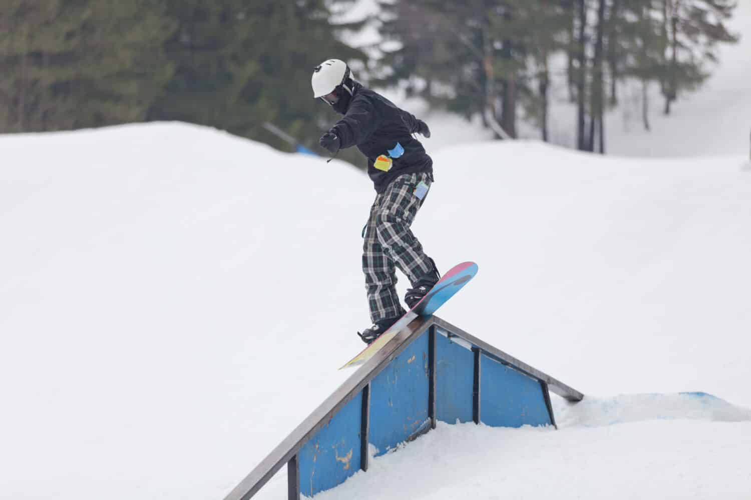 A snowboarder on a ramp at the Wisp Ski Resort in Deep Creek Lake Maryland
