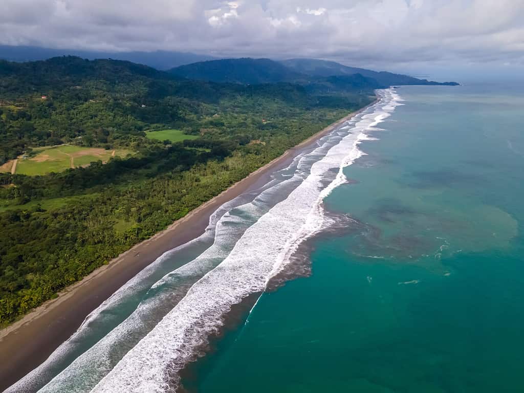 Beautiful aerial view of the Dominical Beach in Costa Rica