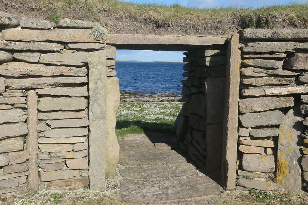 View from inside a neolithic house at Knap of Howar, Papa Westray, Orkney, Scotland
