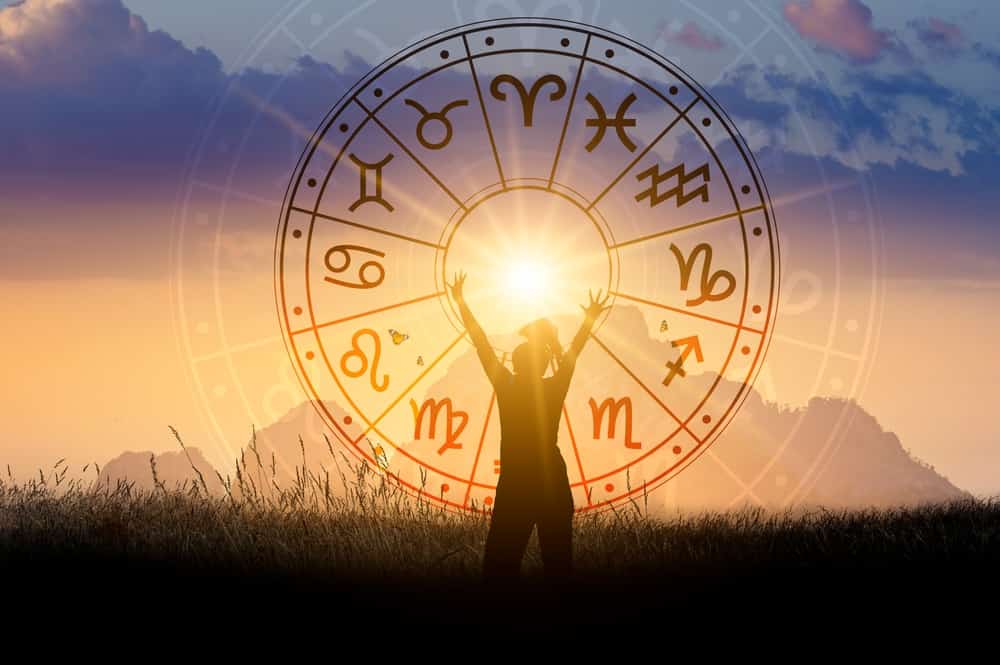 Zodiac signs inside of horoscope circle astrology and horoscopes concept