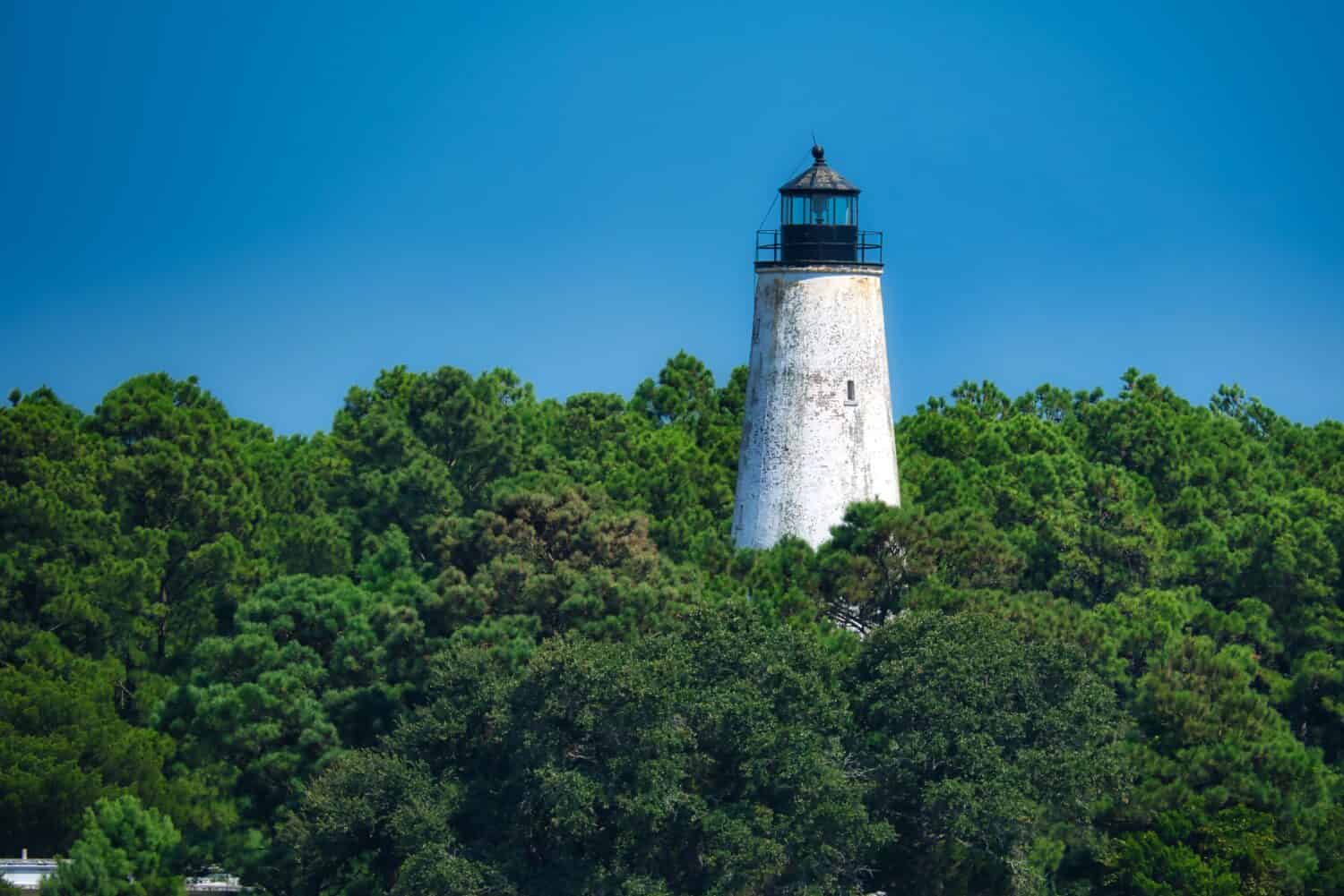 A historic lighthouse on North Island near Georgetown, South Carolina, USA.