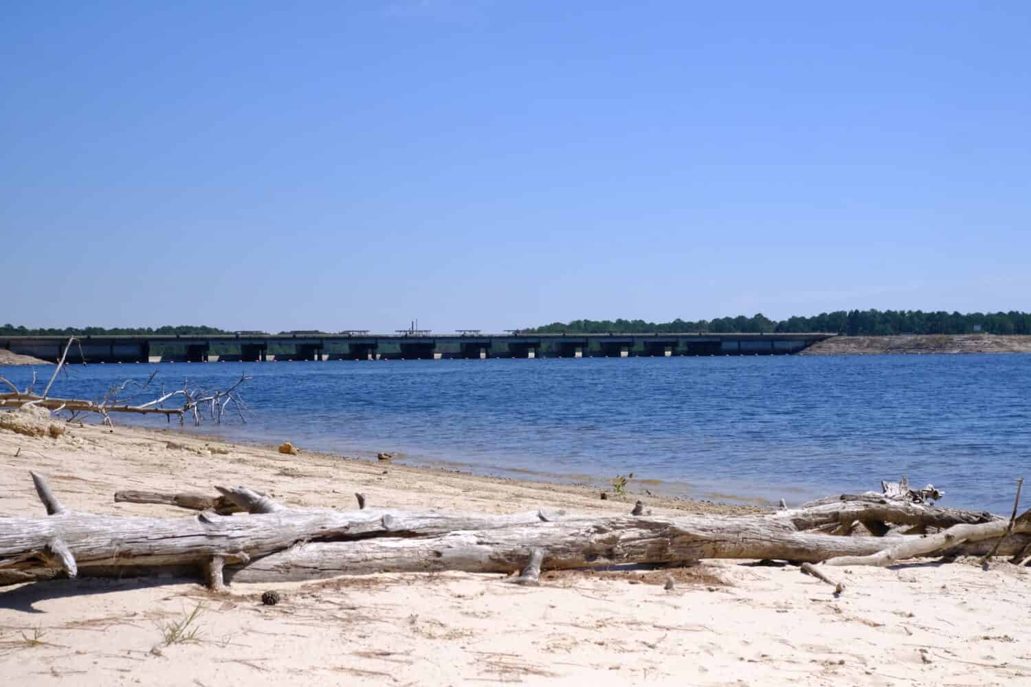 This is a view of the Toledo Bend Forest Scenic Byway LA Highway 191 dam from South Toledo Bend State Park.