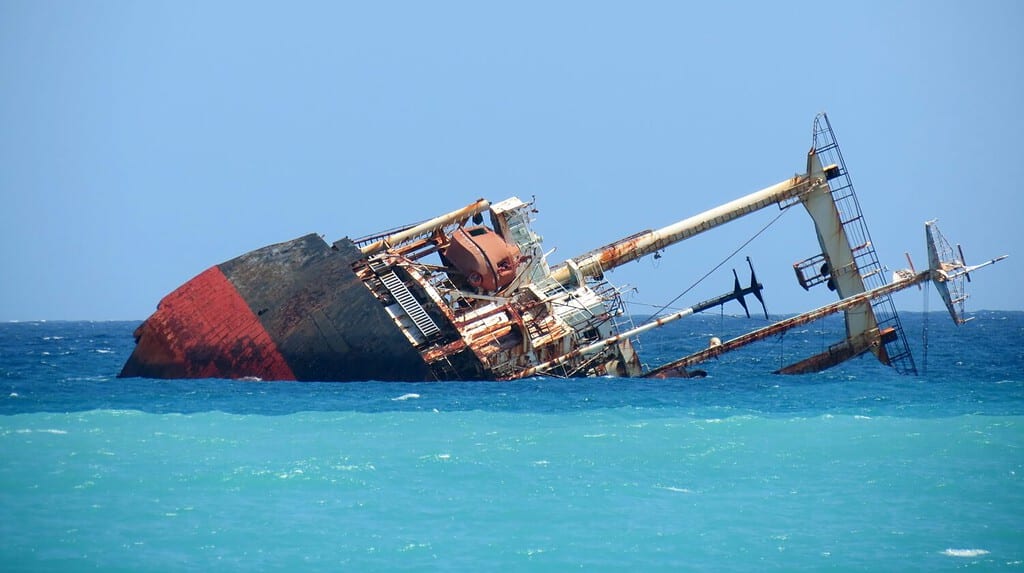 Wreck of ship destroyed in tsunami that hit coastal areas of Indian Ocean on 26 Dec 2004.