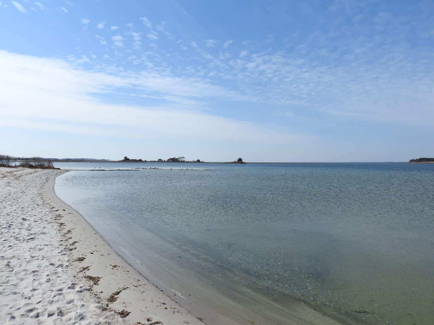 Beautiful scenery of the coastal bay off Assateague Island, Worcester County, Maryland.       