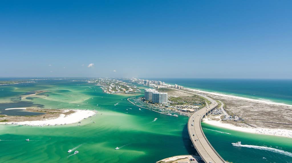 Aerial view of Bayou Saint John and Perdido Pass in Orange Beach, Alabama