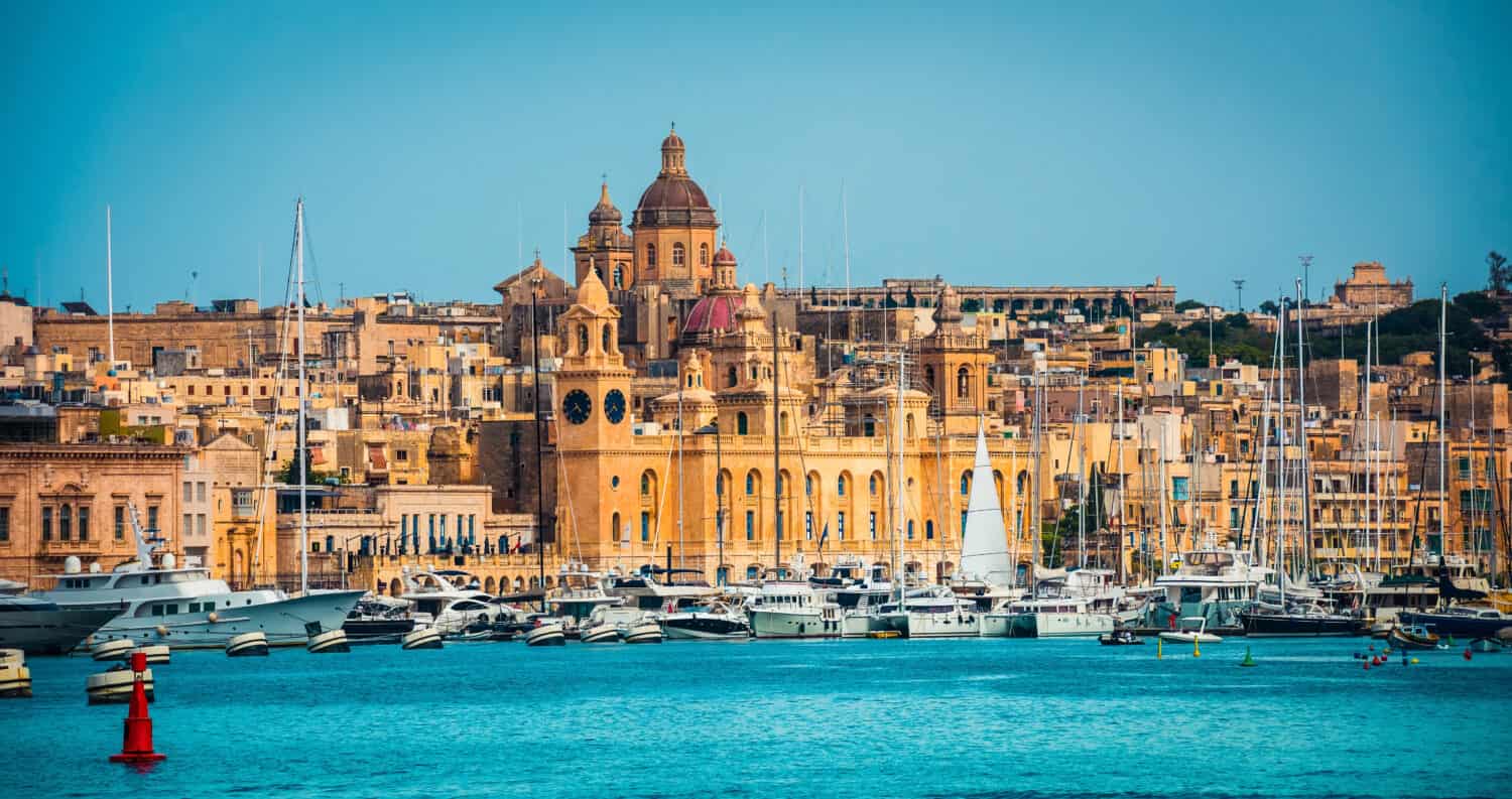 view on Birgu coast from the sea in Malta