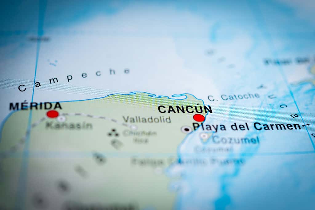Map view of Cancun, Mexico. (vignette)