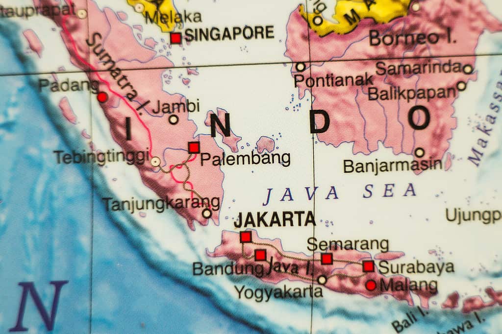 Photo of a map of Indonesia and the capital Jakarta .