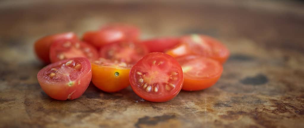 This panoramic image is Matt's Wild Cherry Tomatoes. They are part of the species Lycopersicum esculentum. Originally from Maine this species is very popular for garden growing in the summertime.