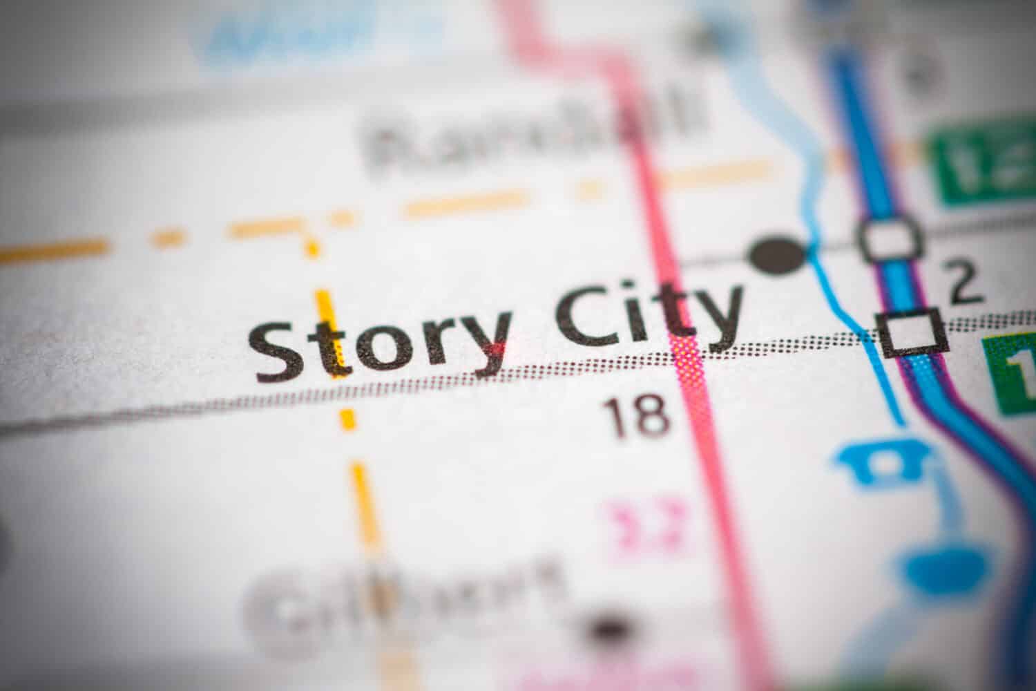 a close up map of Story City. Iowa. USA.