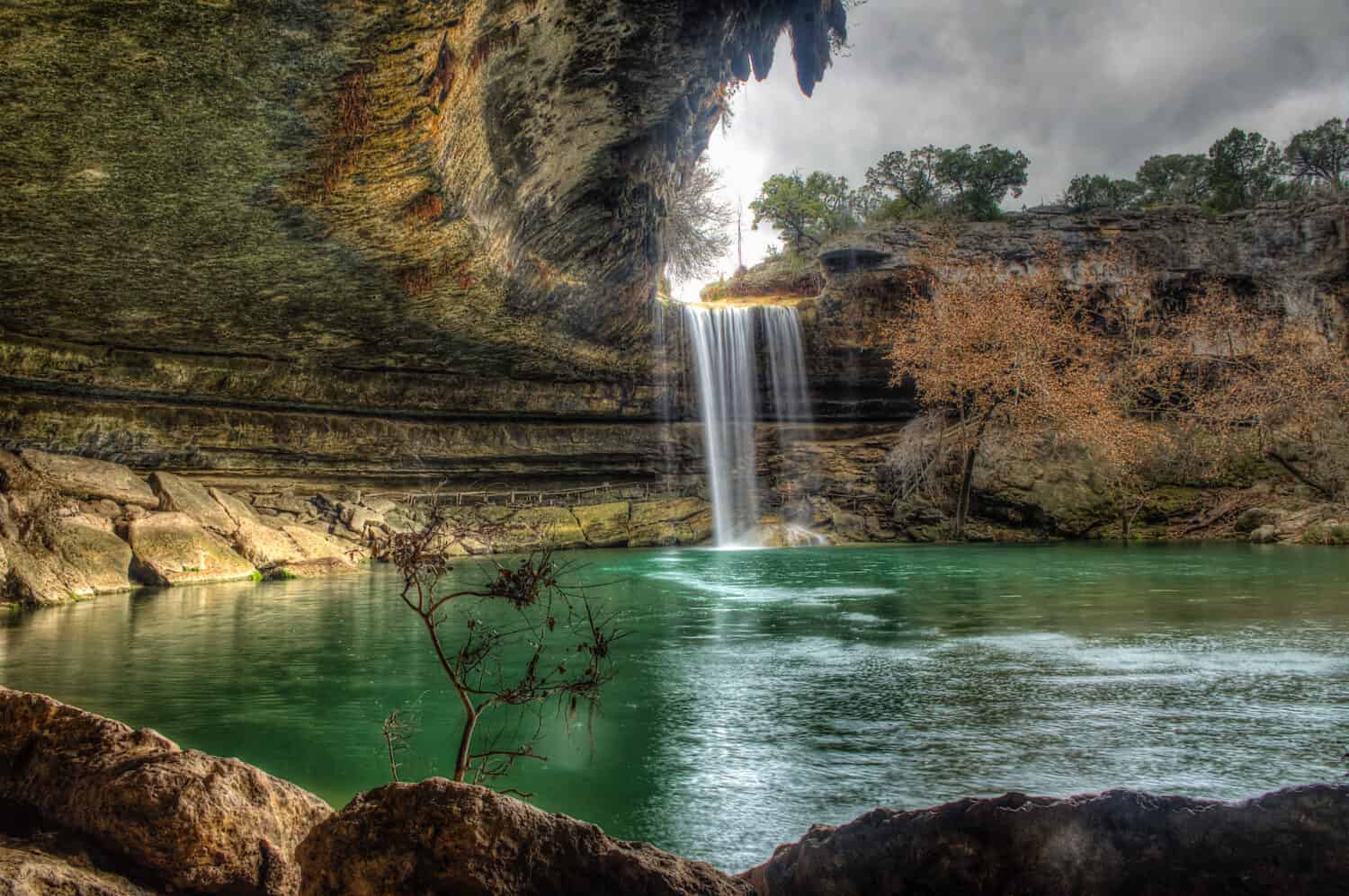 Hamilton Pool - Near Austin, Texas. Cloudy day.