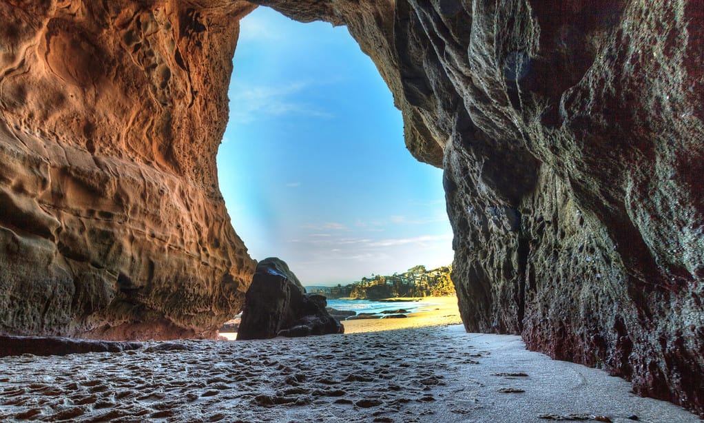 Open cave at One Thousand Steps Beach in Laguna Beach, California, USA