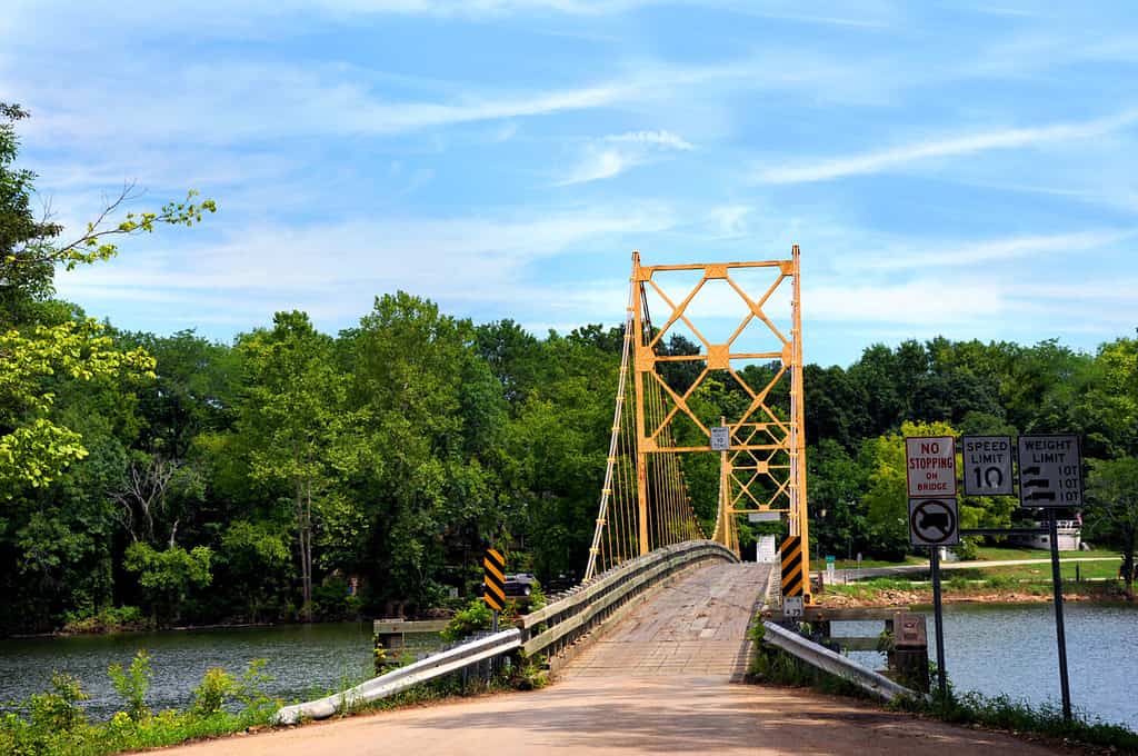 Historic suspension bridge over the White River