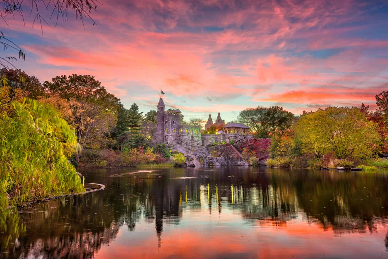 Central Park, New York City at Belvedere Castle during an autumn twilight.