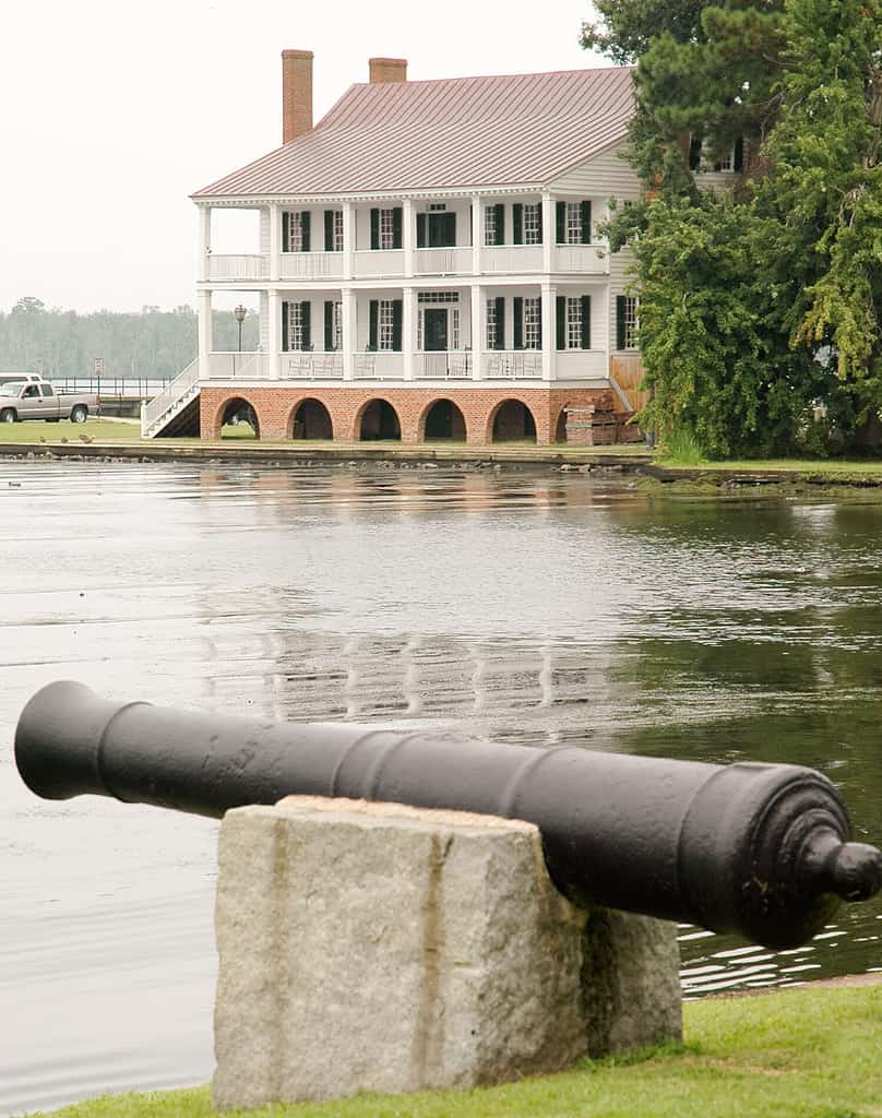 historic Barker House and cannon