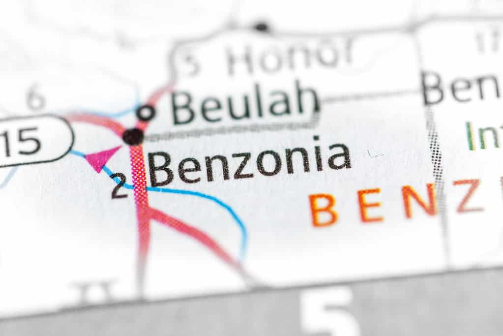 Map showing Benzonia and Beulah, Michigan