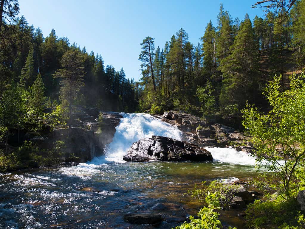 Ravadas Falls in Lemmenjoki National Park, Lapland, Finland