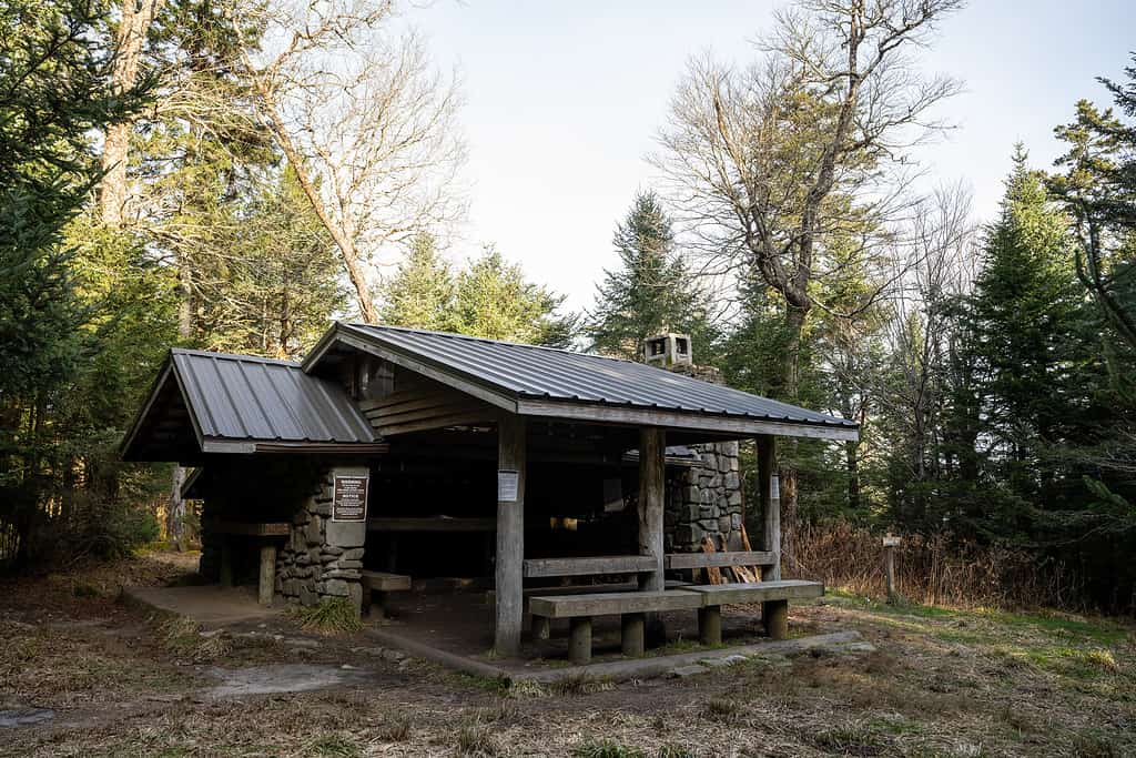 Empty Mount Collins Shelter near the junction of Sugarland Mountain and the Appalachian Trail