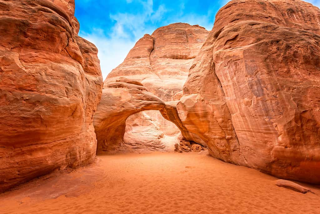The famous Sand Dune Arch in the Arches National Park, Utah