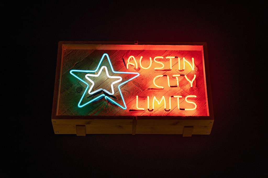 Austin city limits sign at the Bullock Texas State History Museum