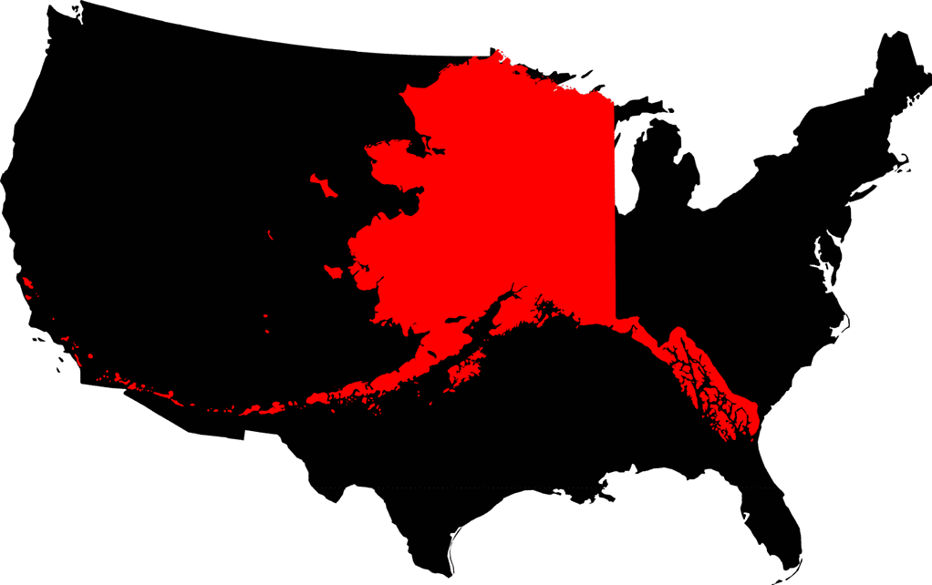 Size comparison of the State of Alaska compared to the lower 48 States