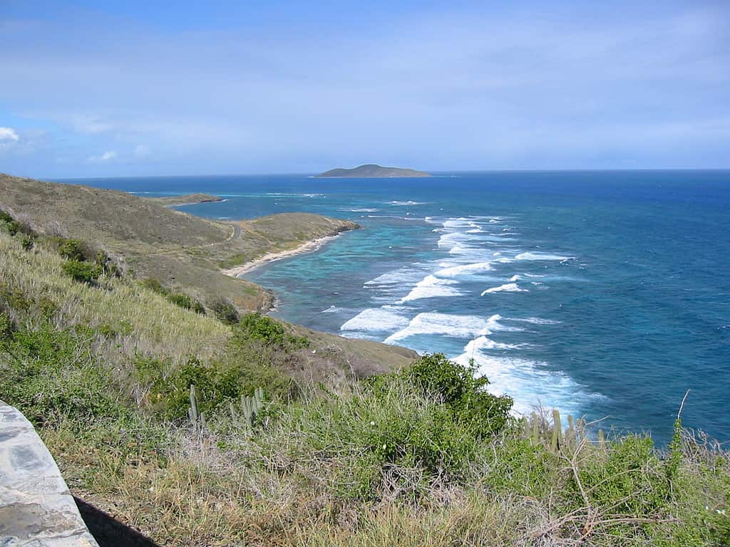  East End Marine Park: view of Boiler Bay on the North Shore of St. Croix, US Virgin Islands. Buck Island National Monument is in the background.