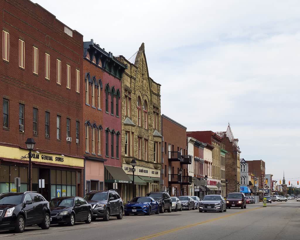 A view of the downtown storefronts in Gallipolis, Ohio