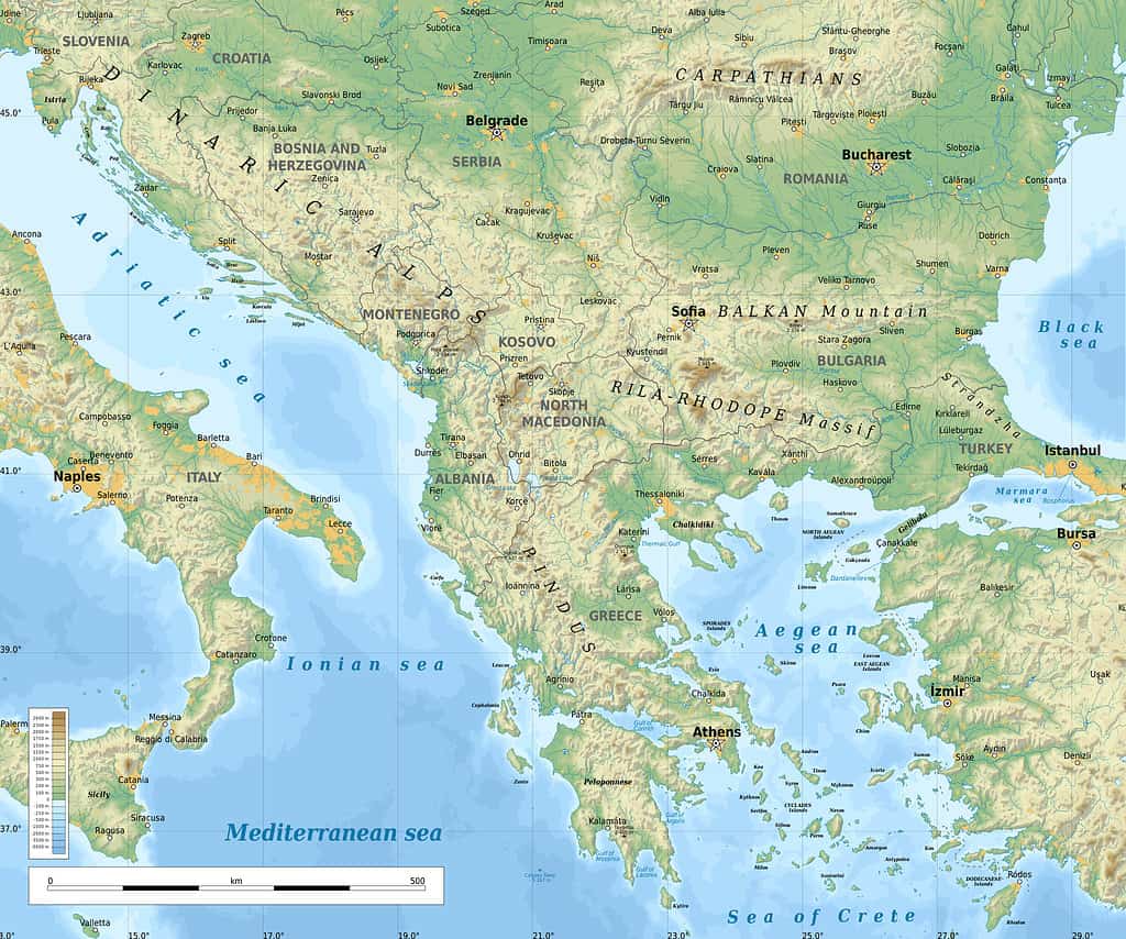Geographic map of Balkan Peninsula