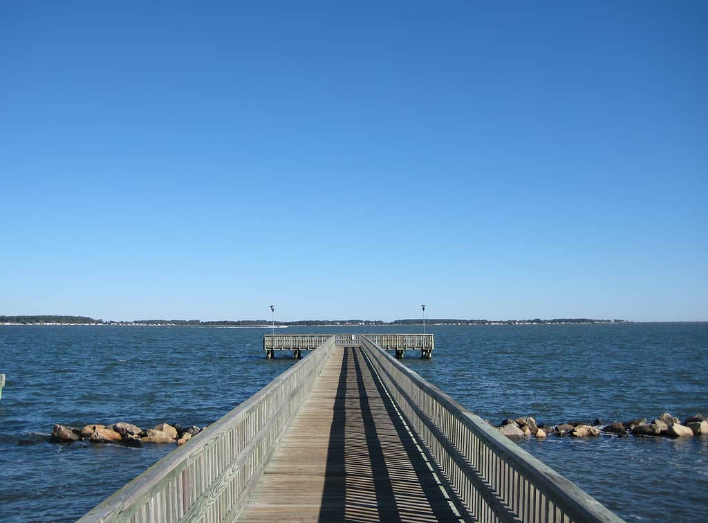 Crabbing pier on the Indian River Bay at Holts Landing State Park — in Sussex County, Delaware.