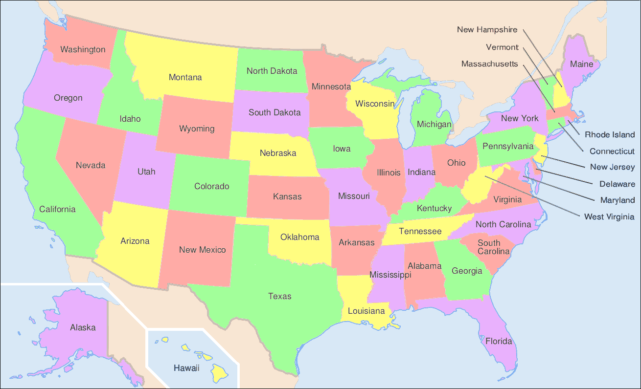 United States map with state names