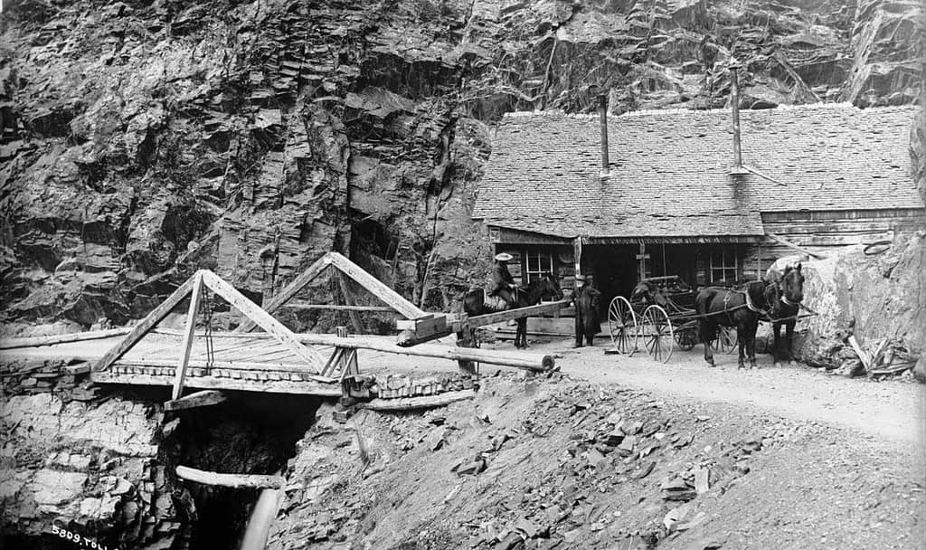 Toll gate on the Otto Mears Toll Road between Ouray and Silverton, Colorado 1880s. Precursor to the Million Dollar Highway.