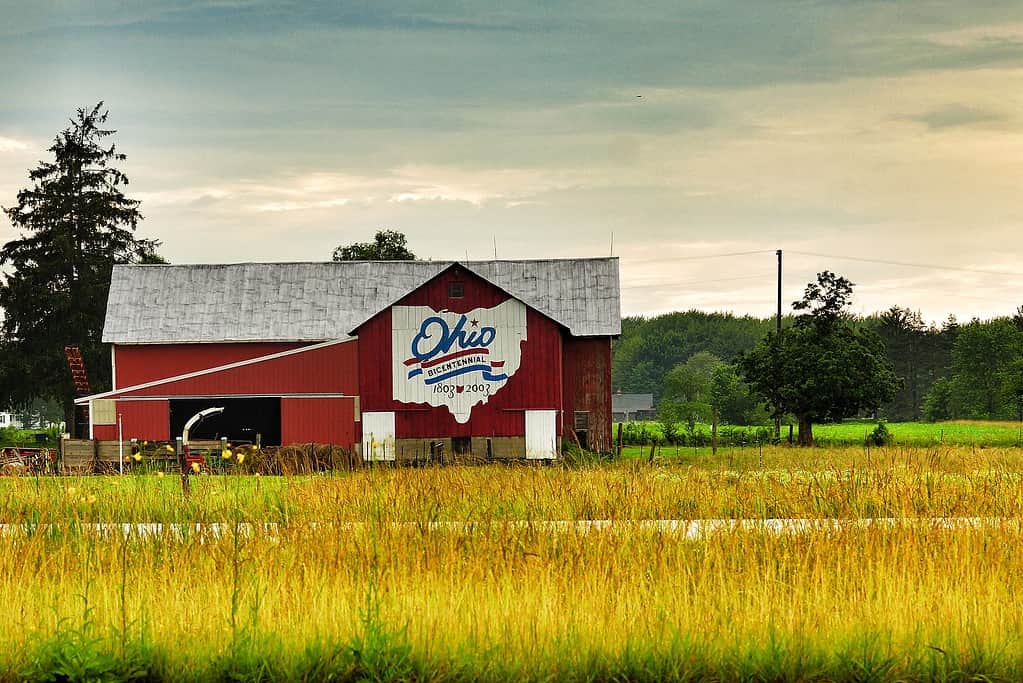 One barn in each county in Ohio was painted to celebrate the bicentennial, such as this barn in Ashtabula County.