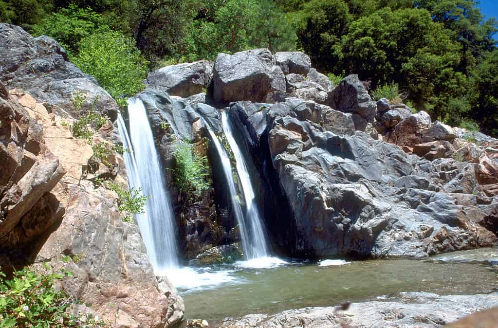 A waterfall on the South Fork Yuba River in South Yuba River State Park in Nevada County, California, United States