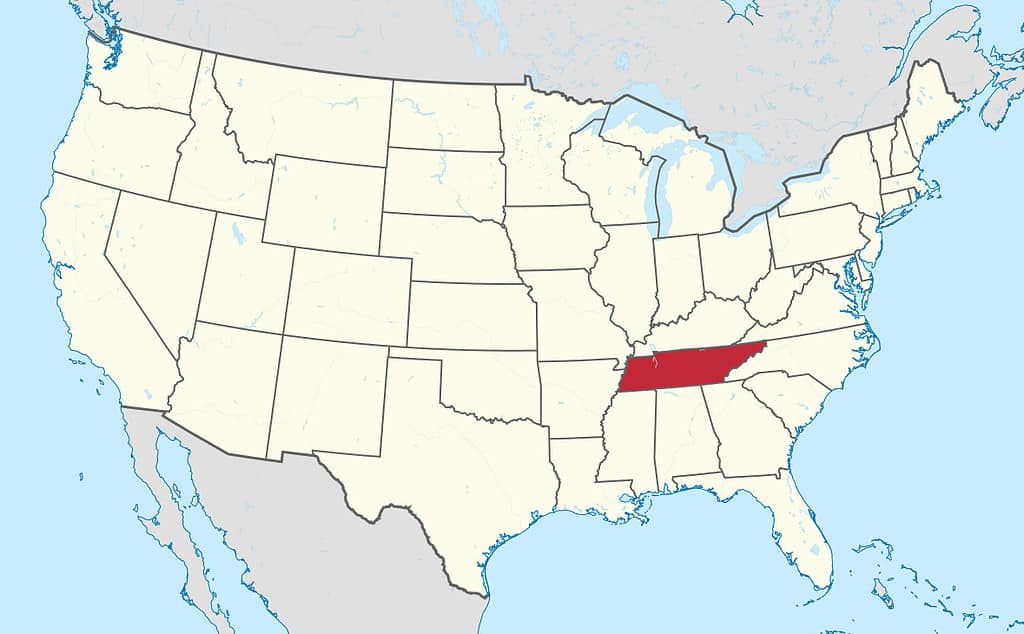 Tennessee location on United States map
