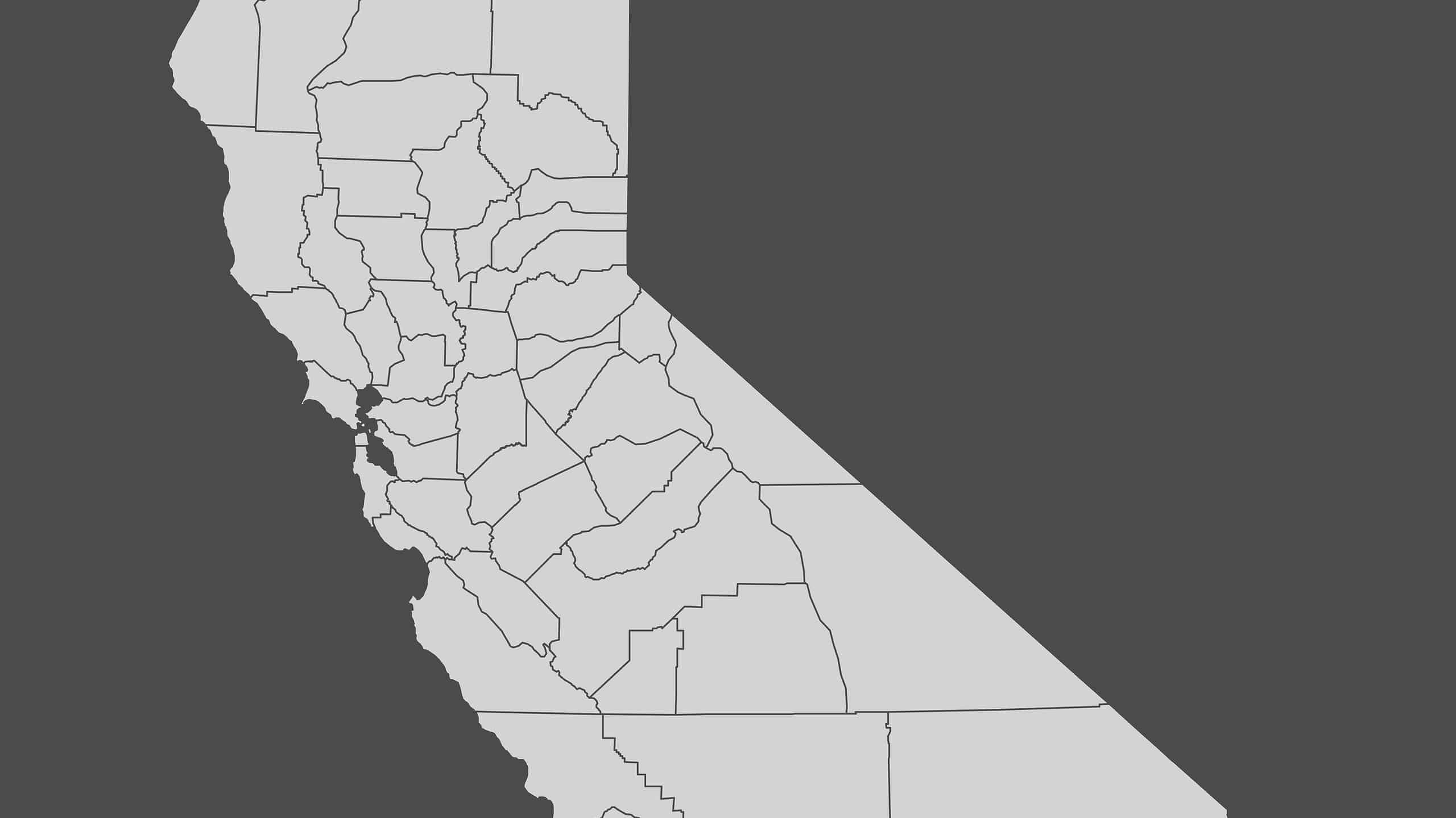 California counties map isolated on dark background