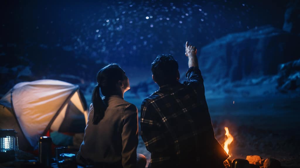 Couple - Relationship, Star - Space, Sky, Campfire, Watching