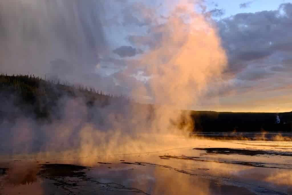 Storm is coming to Grand Prismatic Spring in Yellowstone National Park