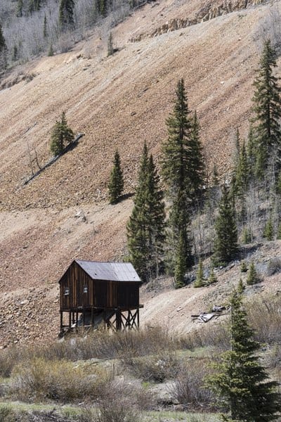  A remnant of an old mining operation along the "Million Dollar Highway" between Silverton and Ouray, high in the San Juan Mountains of southwestern Colorado