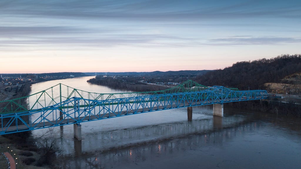 Two bridges between Ashland, KY and Ohio 52. Aerial shot.