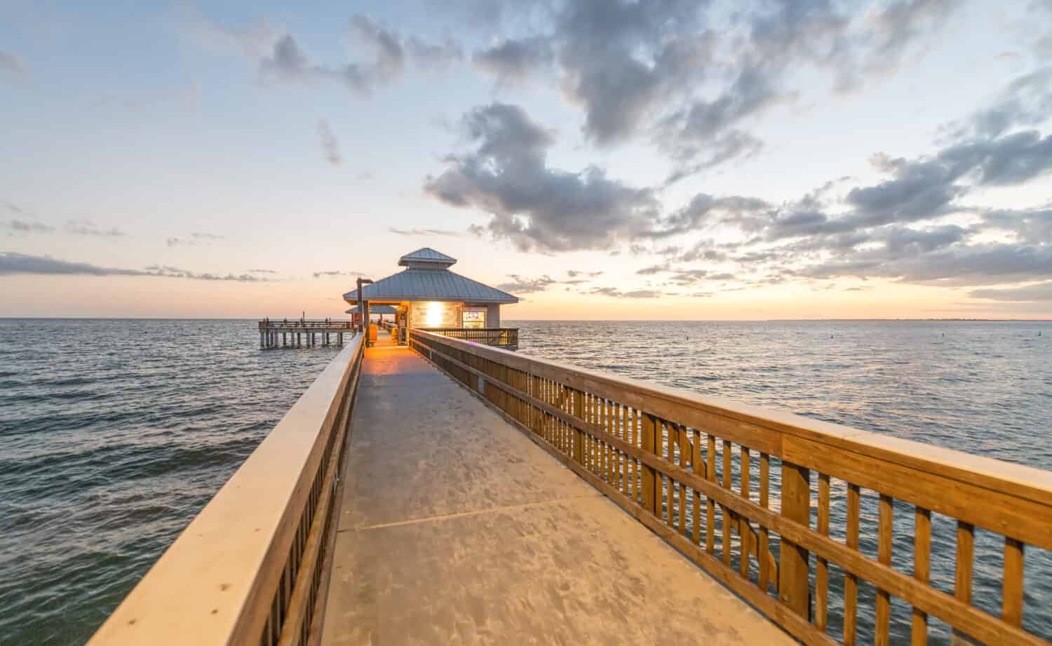 Beautiful sunset view of Fort Myers pier, Florida.