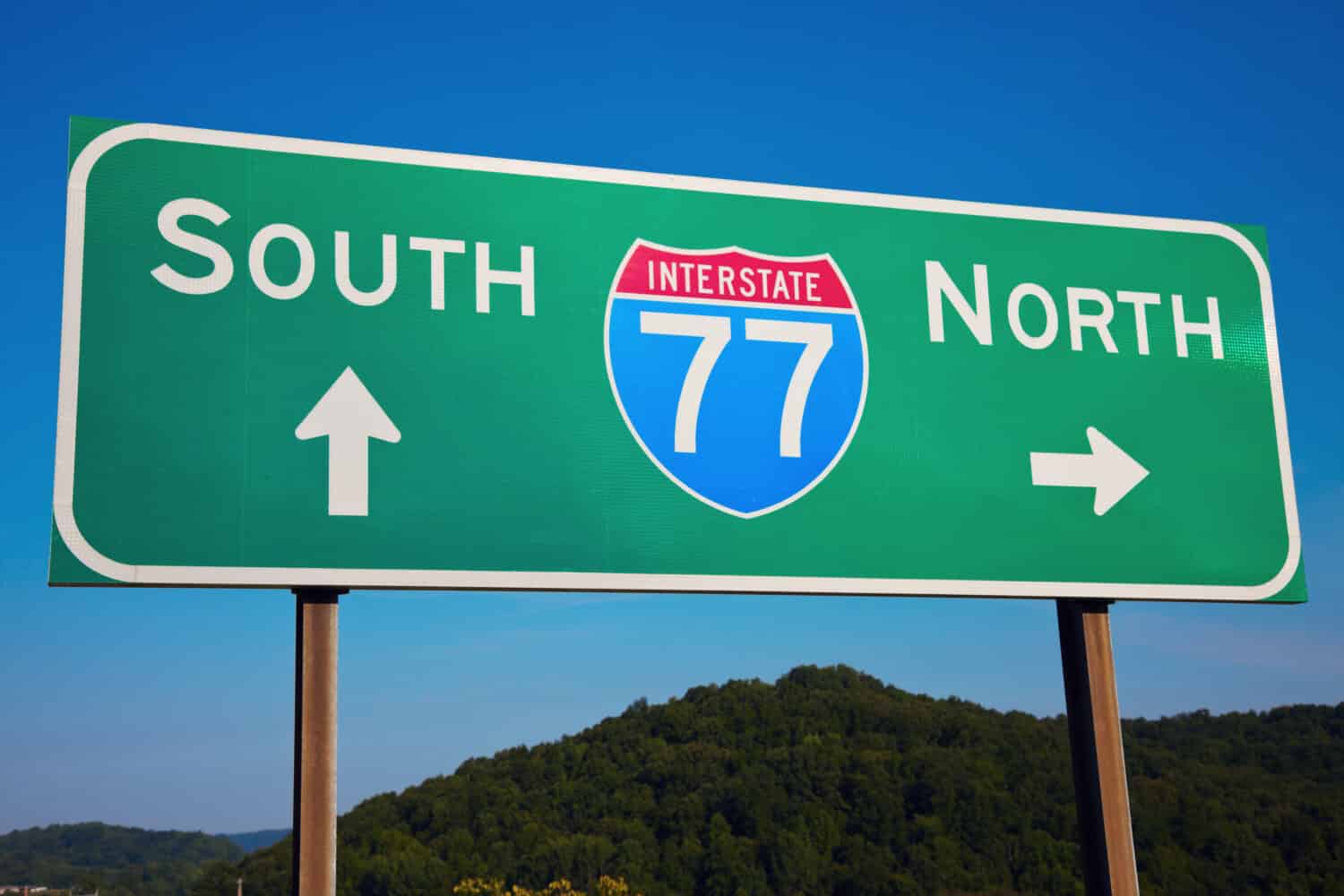 South or North? Highway 77 seen in Ohio, Cleveland area.