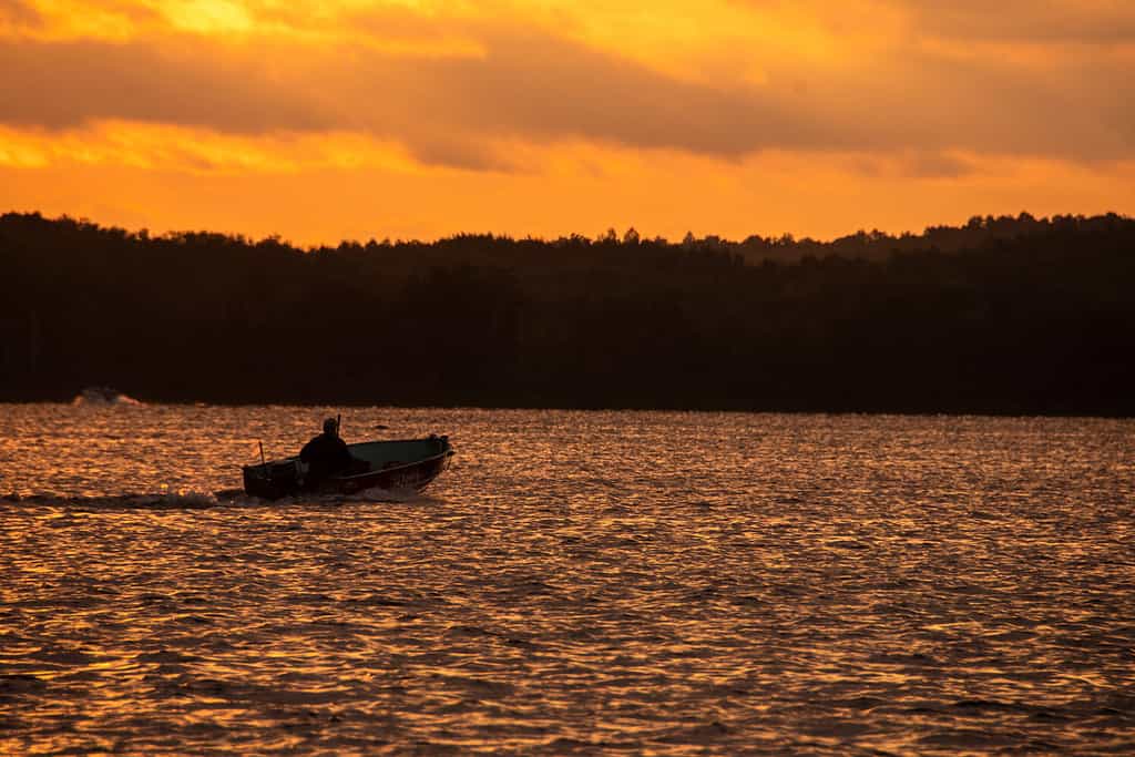 A fishing boat returning home after a good catch on Nelson Lake in Hayward, WI