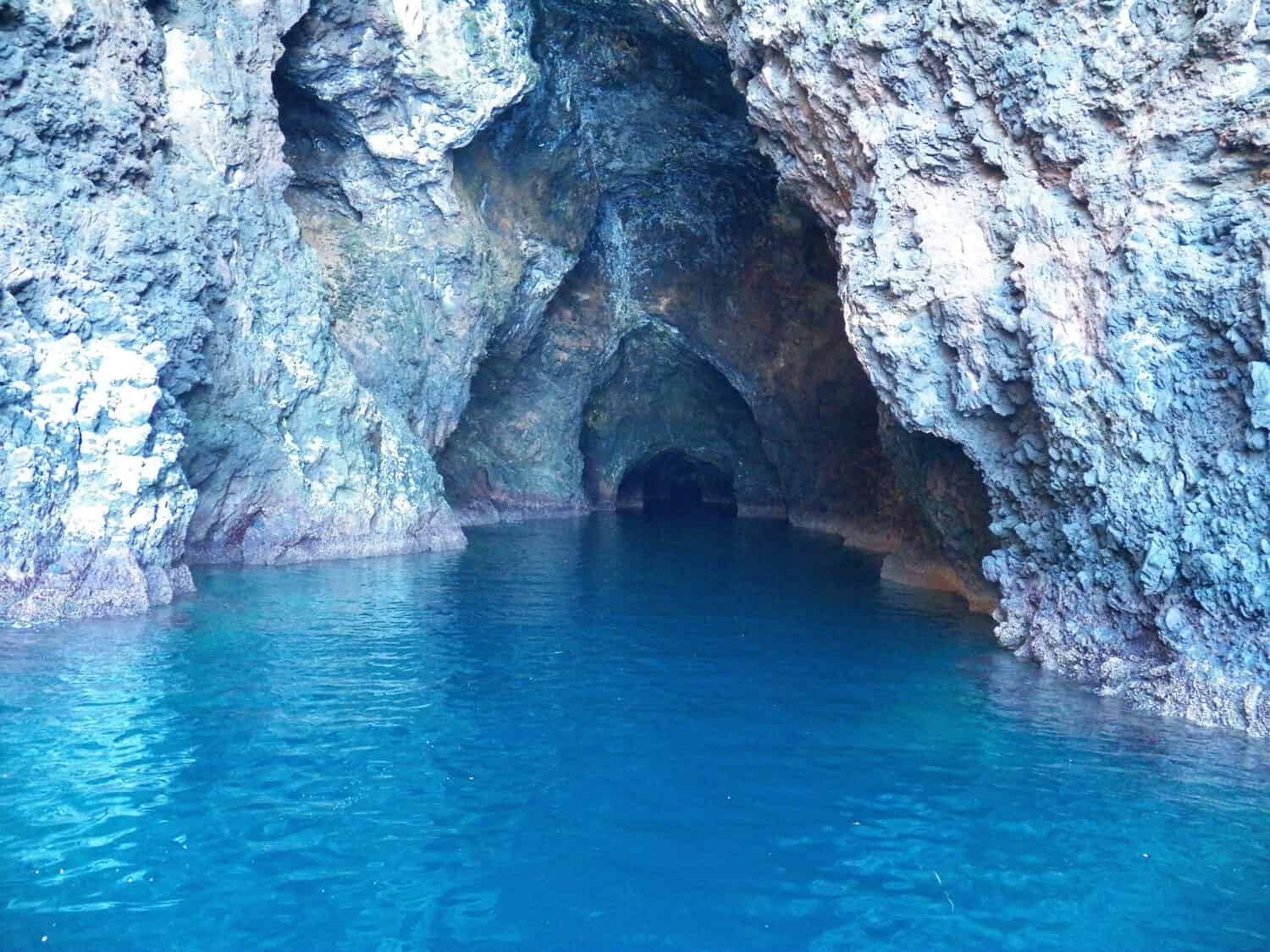 The beautiful and colorful Painted Cave at Santa Cruz Island, Channel Islands.