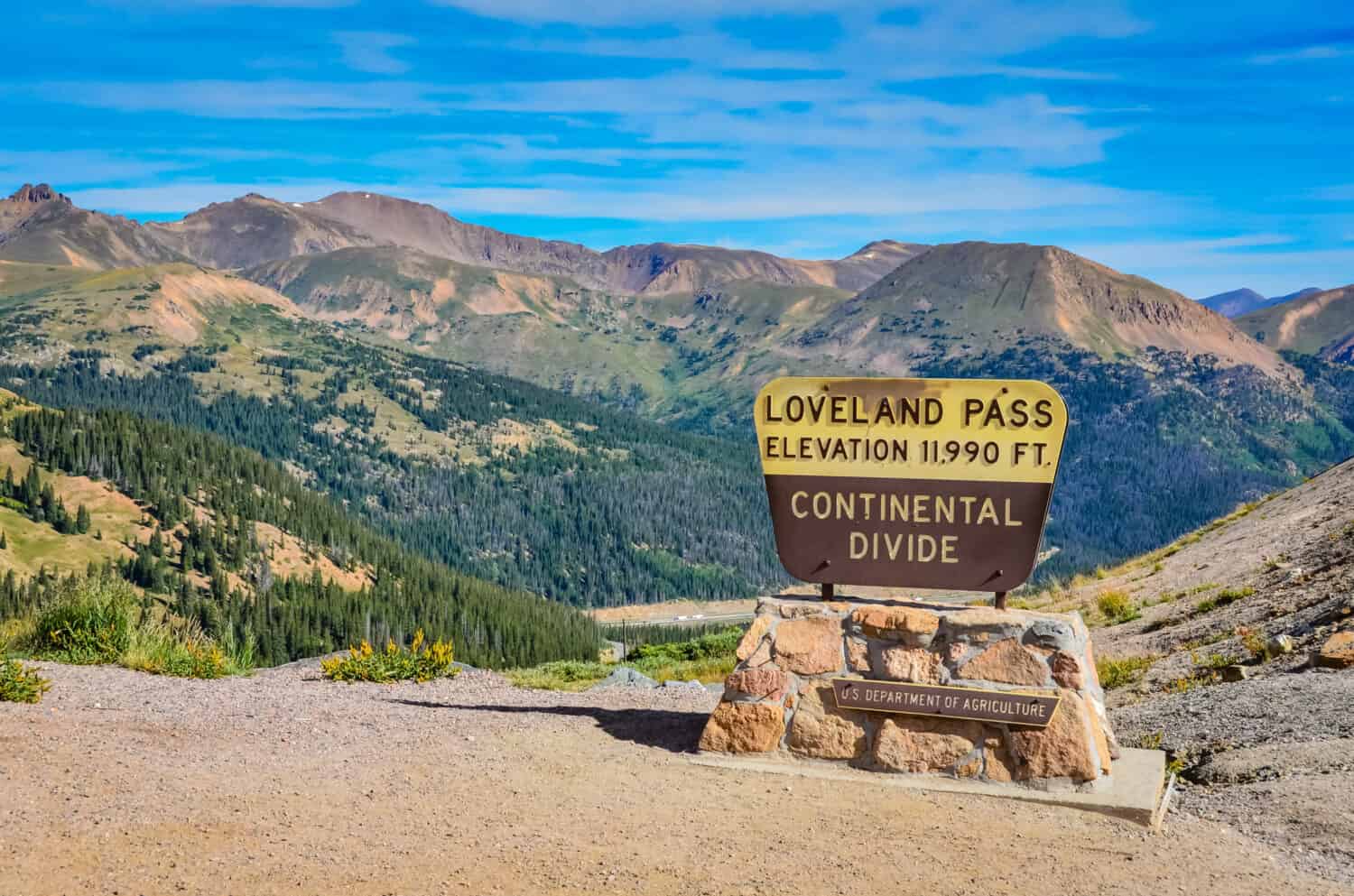 A scenic view of Loveland Pass, a mountain pass in Colorado known for its incredible views and rich history.