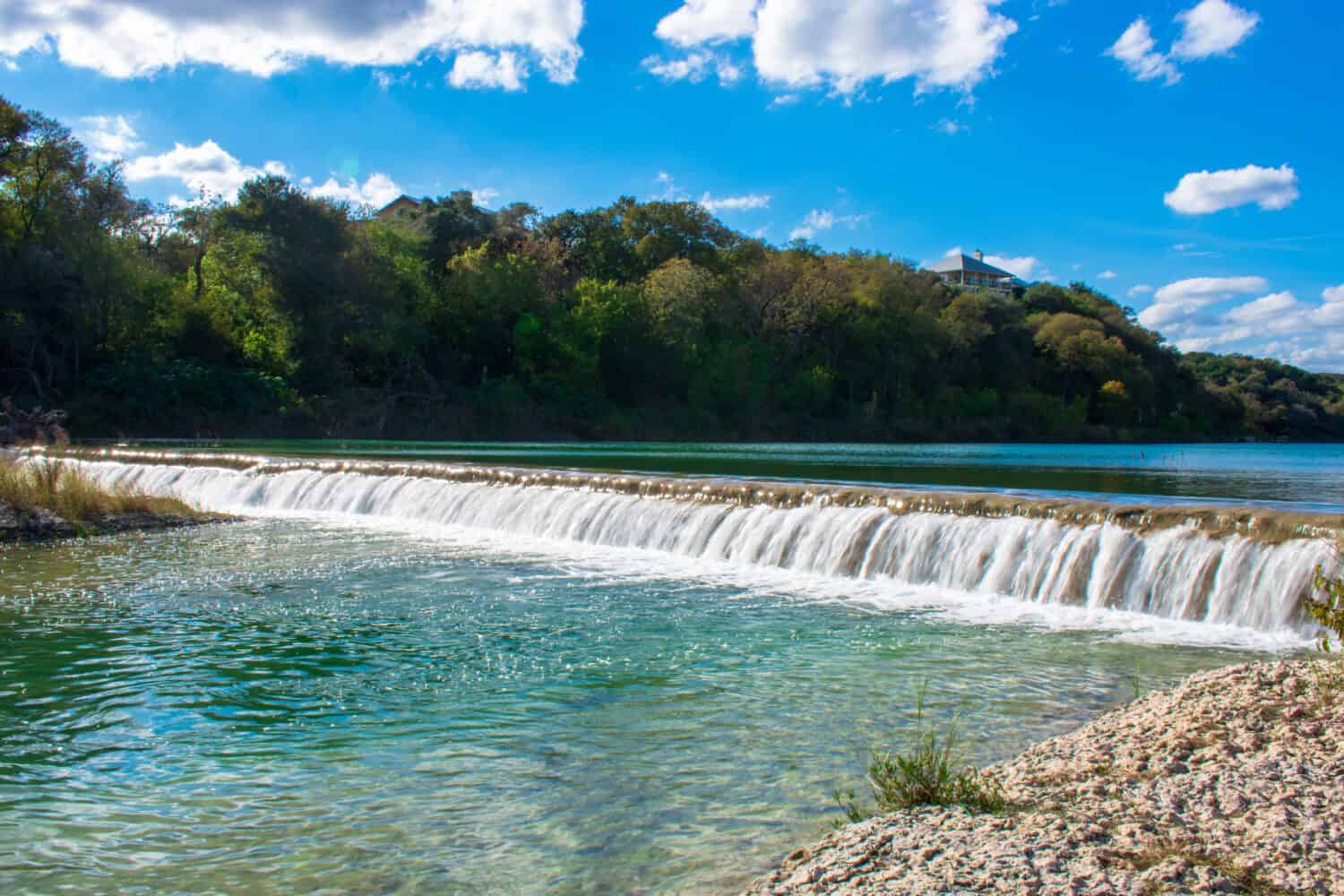 Short Waterfall at Five Mile Dam Park in San Marcos, TX