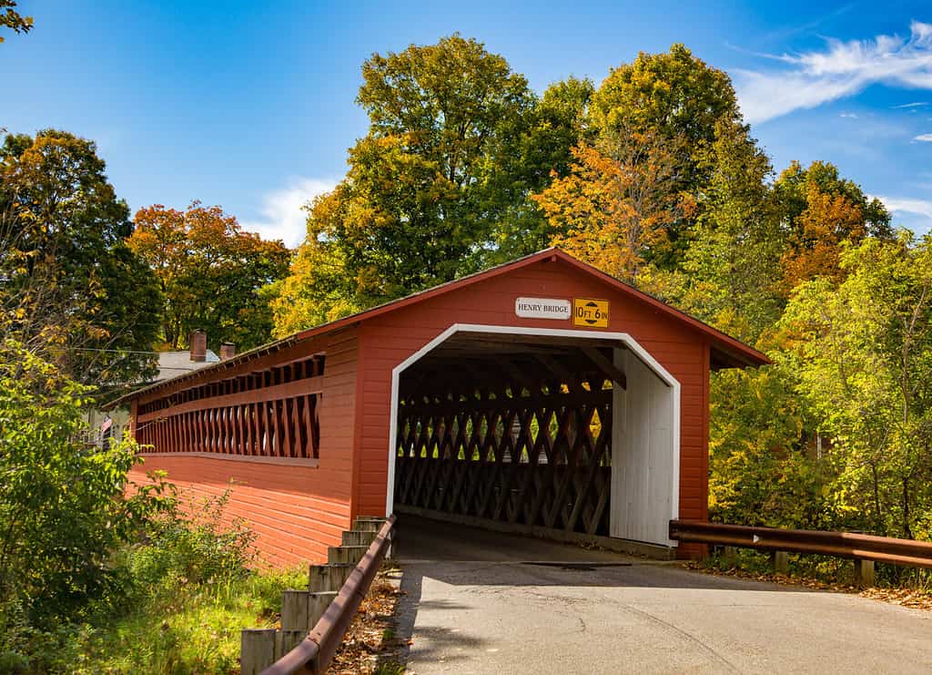 The Henry covered bridge over the Walloomsac river near Bennington, Vermont